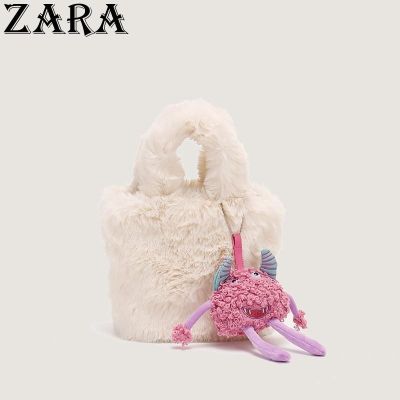 ZARA กระเป๋ากระเป๋าผ้ากำมะหยี่ทรงแมสเซนเจอร์ทรงตุ๊กตาน่ารัก,ฤดูใบไม้ร่วงและฤดูหนาวหรูหรากระเป๋าทรงถังหรูหราหรูหรารุ่นใหม่อเนกประสงค์