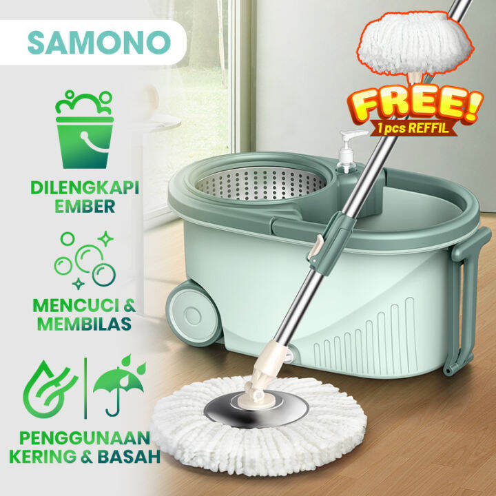 Alat Pel Lantai Kain Fiber Dengan Ember Spin Mop Mencuci Dan Membilas Alat Pembersih Lantai