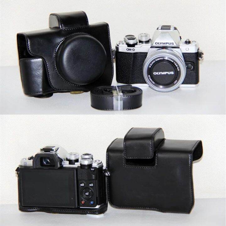 กระเป๋ากล้องหนัง-pu-เคสสำหรับ-olympus-om-d-e-m10-mark-ii-iii-em10iii-em10ii-14-42มม-พร้อม-tali-bahu