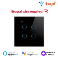 TUYA WiFi Smart 1/2/3/4gang Switch Panel 86Type European Smart Touch Switch Home Light Wall Button Neutral Wire For Alexa Google Power Points  Switche