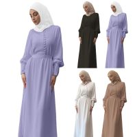 ชีฟอง Abaya ดูไบ Jubah ผู้หญิงมุสลิมสวมรัดตัวชุดยาว Muslimah แฟชั่น Plain Abaya