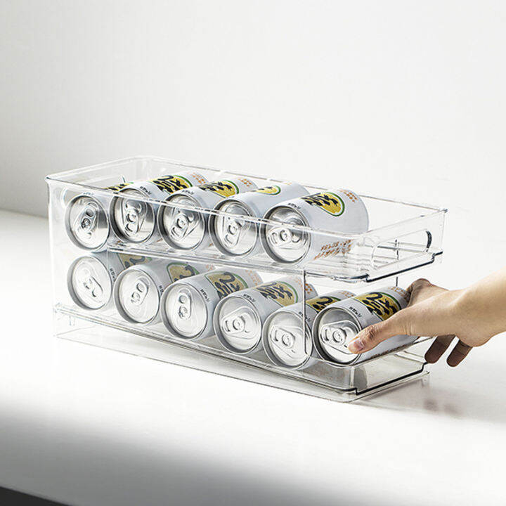 Double Layer Drink Can Fridge Storage Organizer Rack, Beers Soda Cans