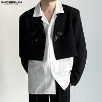 [สมบูรณ์แบบ] INCERUN Mens Gothic Punk เสื้อแขนยาว Lapel Party Clubwear แจ็คเก็ตสั้น (สไตล์เกาหลี)