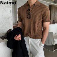 Naimo เสื้อโปโลคอปกผู้ชาย,เสื้อยืดผ้าไหมไอซ์เกาหลีแขนสั้นทรงหลวมแบรนด์ฤดูร้อนแฟชั่นเสื้อสีทึบสไตล์ผู้ใหญ่ลำลอง