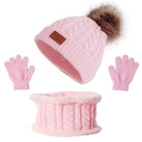 ✪ หมวกสีทึบสำหรับเด็ก,หมวกชุดผ้าพันคอขนสัตว์หมวกไหมพรมปิดหูฤดูหนาว