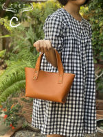 Leahter Tote Bag / Orange Brown Leather Bag / mini size / for women / for men