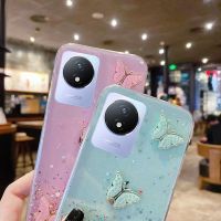 {Taoyitao เคส} Y02T เคสสำหรับ Vivo โทรศัพท์ Y02 Y56 Y16 Y22 Y22S Y35 Y33 Y53S Y31 Y51S ผีเสื้อเคสกากเพชรแววาวใสนุ่ม