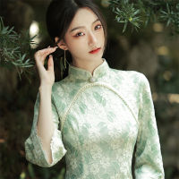 2022รอบลูกไม้ลูกปัดคว่ำแขนขนาดใหญ่กลางความยาวชุด Cheongsam สาวปรับปรุง Cheongsam Young