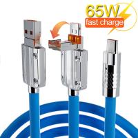 Joint 65W 6A Charging USB Type C 2 IN 1 Silicone Clamshell Data Cables