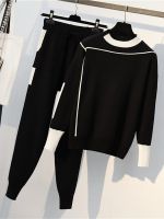 【DT】hot！ New Knitted 2 Piece Set Sleeve O Neck Sportwear Pullover Sweater And Pant Outfits