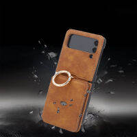 เคสพับได้ HOt2023NewLeather สำหรับ Samsung Galaxy Z Flip 3 4 5G พร้อมช่องเสียบการ์ดและบานพับโซ่เคสศัพท์แบบเต็มตัวเคสกันกระแทกแบบบาง