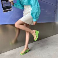 Ready Stock Square headgear wedge heel platform slippers flip toe mid-heel high-heeled sandals Korean version