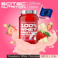 SCITEC NUTRITION (100% Whey Protein 920g-Strawberry White Chocolate)เวย์โปรตีน เพิ่มกล้ามเนื้อ คุมหิว บำรุง ซ่อมแซม ฟื้นฟู) WPC มีฮาลาล