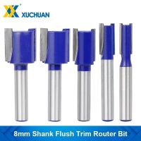 ไม้เราเตอร์บิต 2 ขลุ่ยตรง End Mill 8mm Shank Flush Trim Router Bit ทังสเตนคาร์ไบด์ Edgin Bit 8-20mm Wood Milling Cutter