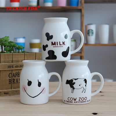 【High-end cups】250มิลลิลิตรสร้างสรรค์วัวแบบเซรามิก MugUnique การ์ตูนคู่แก้วกาแฟถ้วยนม Wholesaletea ถ้วยแก้ว