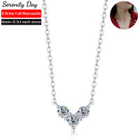 Serenity วัน0.9Cttw 3หินจริง D สี4มิลลิเมตรเต็ม Moissanite สร้อยคอสำหรับผู้หญิง S925เงินสเตอร์ลิงจี้โซ่เครื่องประดับ Fine