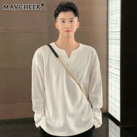 MAYCHEER   แขนยาวสีทึบสำหรับผู้ชาย,เสื้อยาวปิดถึงก้นดีไซน์เฉพาะแขนยาว