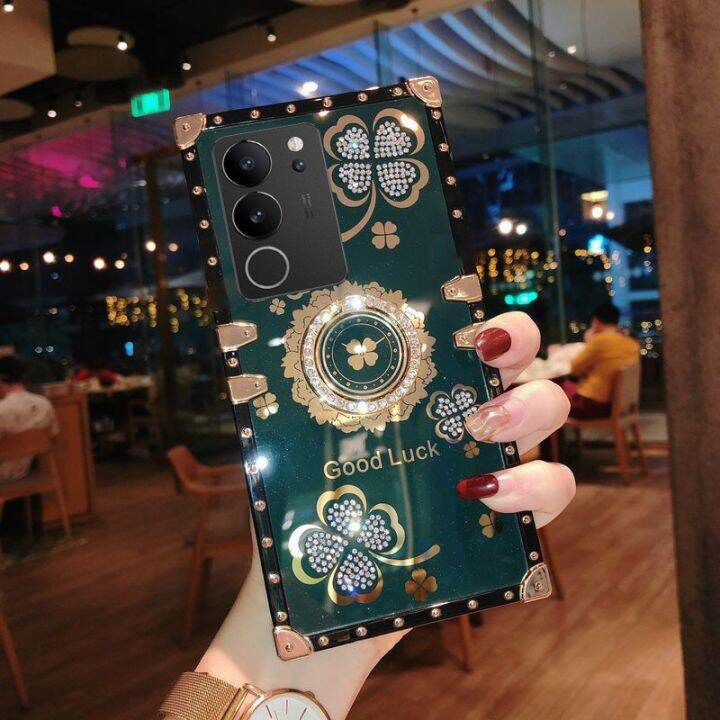 เคสสำหรับ-vivo-v29-v27-v27e-5g-v-29-v-27-vivov29เคส-vivov27e-vivov27-2023สำหรับผู้หญิงเคสด้านหลังเคสมือถือแบบมีห่วงจับยึด-tpu-นิ่มกันกระแทกกันกระแทกรูปดอกไม้โคลเวอร์