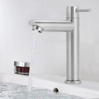 1PC Chrome Basin Kitchen Bathroom Single Cold Faucet Sink Water Tap  G1/2 Thread Cold Matte Sink Faucet Taps Adhesives Tape