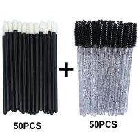 100Pcs Lip Brushes Eyelash Mascara Wands 2 In 1 Bundle Glitter Cotton Swab เครื่องมือแต่งหน้า Beauty Applicators