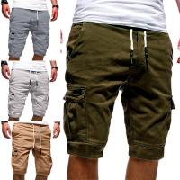 2023 Mens Shorts Cargo Shorts Cool Summer Solid Color Multi Pockets Jogger Loose Drawstring Shorts Plus Size Male Short Trouser