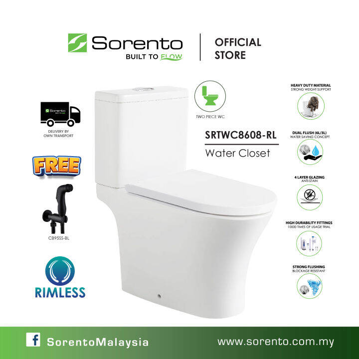 SORENTO SRTWC8608-RL Two Piece Close Coupled WC Water Closet Toilet ...