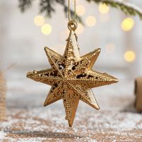 Christmas Ornaments Gold Party Supplies Christmas Star Ornaments Flash Hanging Stars Retro Christmas Trees Decoration