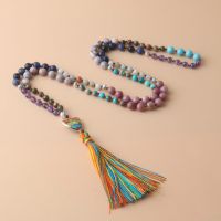 Natural Stone Amethyst Rosary Prayer Buddhist Japa Tassels Pendant Necklace 108 Mala Beads Necklace Bracelets For Women Jewelry