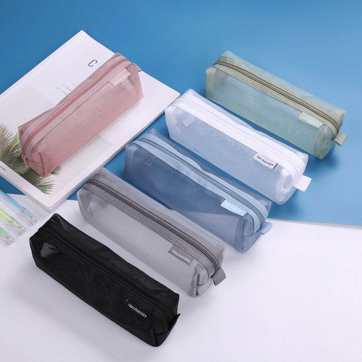 Cuboid Mesh Pencil Cases Large Capacity Soft Breathable Transparent ...