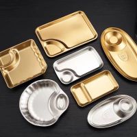 Stainless Steel Dumpling Plate with Vinegar Dish Golden Fried Chicken Potato Chips Salad Dinner Plate Serving Kitchen Plates