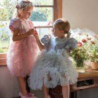 △ ocehrk Baby Tutu Dress Saia Malha Manga Bolha Casamento Aniversário Criança Crianças Moda 1-12Y