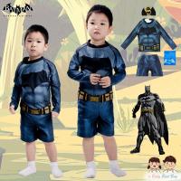 Swimming Wear 2piece for Boy Bat man ชุดว่ายน้ำ ชุดว่ายน้ำเด็ก ชุดว่ายน้ำเด็กผู้ชาย สีดำ เสื้อแขนยาว กางเกงขาสั้น พร้อมหมวกว่ายน้ำและถุงผ้า สุดเท่ ผ้านิ่ม ใส่สบาย