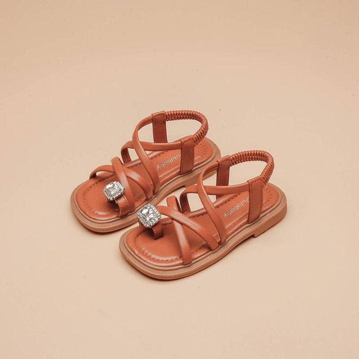 รองเท้าเด็ก-รองเท้าเด็กผู้หญิง-girls-korean-edition-set-toe-รองเท้าแตะ-fashion-square-diamond-soft-soled-princess-shoes-2023-summer-new-girls-rome-beach-shoes