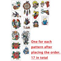 17 Sheets / Set Temporary Tattoo   Colorful  Little Devil Flowers And Swallow Old School Pattern  Waterproof Long Lasting Stickers