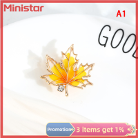 เข็มกลัดใบเมเปิลสไตล์ฝรั่งเศส Ministar เข็มกลัดต้นไม้หยดน้ำมันสีทองสำหรับปกเสื้อคริสตัลใบแปะก๊วยเครื่องประดับอัญมณีหัวเข็มขัด