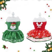 Christmas Dog Dress Santa Elk Print Puppy Warm Skirt Clothes Autumn Winter Warm Clothes Pet Fancy Dress Coat Dog Red Skirt Dresses