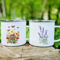 hotx【DT】 Flowers Print Enamel Mugs Beer Drink Juice Cups Student Children Mug Best Gifts