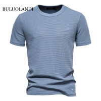 BULUOLANDI เสื้อยืดวาฟเฟิลสีทึบ2023ผู้ชาย,เสื้อยืดผู้ชายแขนสั้นคุณภาพแบรนด์ลำลองเสื้อยืดฤดูร้อนแฟชั่นดีไซเนอร์ใหม่