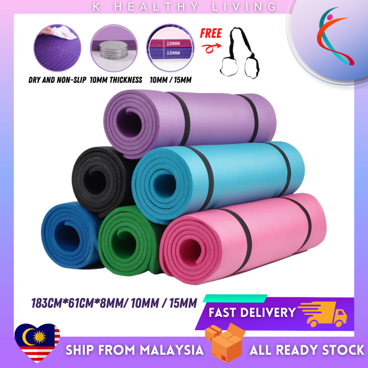 【READY STOCK】10/15mm Nbr Yoga Mat / Tikar Yoga / Non Slip Mat / Tali ...