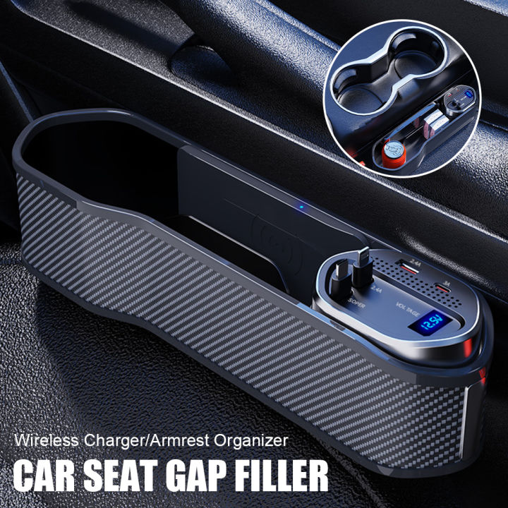 JPK【Ready Stock】Car Seat Gap Filler with Wireless Charger Universal Center  Console Organizer Car Storage Box Type-C Fast Charging for Left Right