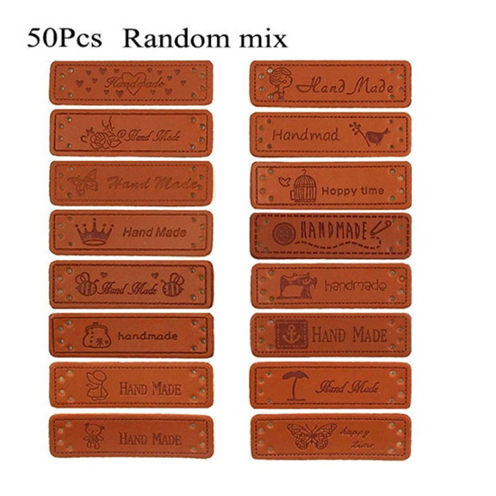 50pcs-brown-made-with-heart-pu-leather-handmade-label-tags-diy-sewing-craft