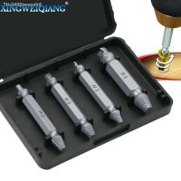 ﹍✧✴ Double Side Drill Out Damaged Screw Extractor Out Remover Handymen Broken Bolt Stud Removal Tool Kit 4pc 1 2 3 4 With Case