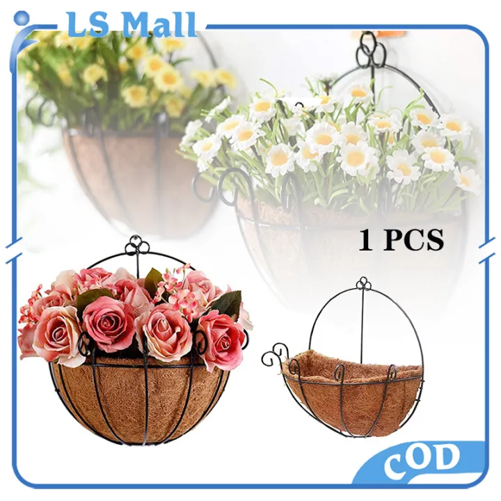 Metal Hanging Planter Basket With Coco Coir Liner Wall Mount Wire Plant Holder Home Garden 1440