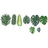 68 Pieces 8 Kinds Tropical Party Decorations Jungle Monstera Leaves , Artificial Palm Leaves with Faux Stem