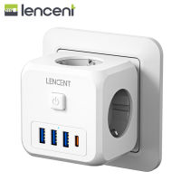 LENCENT ตัวต่อขยายปลั๊ก7 In 1ทรงลูกบาศก์3ด้านมี3ตัวจ่ายไฟกระแสสลับและ3พอร์ต USB 1 Type C พอร์ต3ทางปลั๊กต่อเบ้าติดผนังปลั๊กอะแดปเตอร์ EU 3ขาสำหรับสำนักงานบ้าน13A 3250W