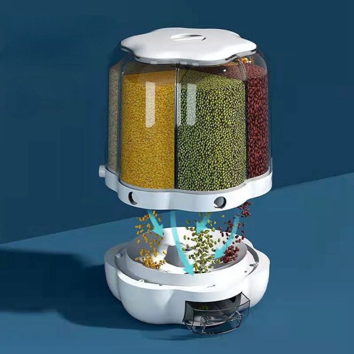 dgthe-กล่องข้าวหมุนได้ความจุมาก-ภาชนะที่เก็บอาหารถังข้าวกันความชื้นที่ปิดสนิทเครื่องจ่ายซีเรียลถังข้าว