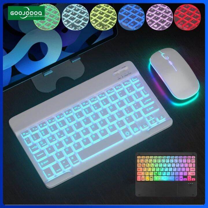 GOOJODOQ Backlit Wireless Bluetooth Keyboard and Mouse with light LED