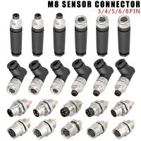 M8 Sensor Connector Waterproof Male&amp;Female Plug Straight Angle Screw Threaded Coupling 3pin 4pin 5pin 6pin 8pin