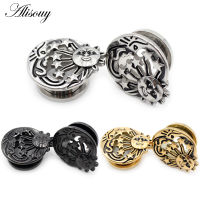 Alisouy 2Pcs 6-25มม. Retro สแตนเลส Star Sun Moon Ear Tunnel Plug Expander Stretcher Gauges ต่างหู Body Piercing เครื่องประดับ