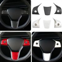 3Pcs Carbon Fiber Modely Car Steering Wheel Panel Cover Sticker Trim Decoration For Tesla Model 3 Y 2021 Modified Accessories